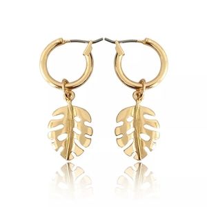 New Gold Hollow Leaf Dangle Earrings